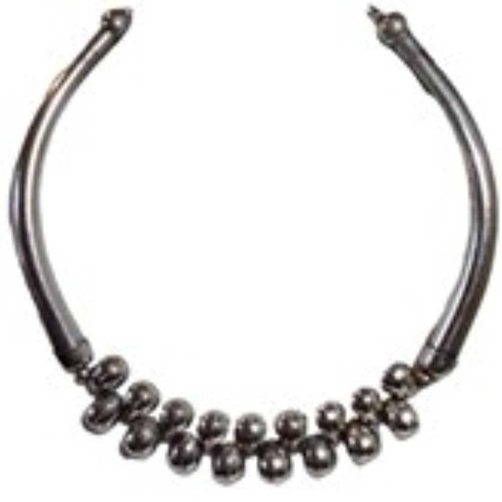 Silver Metal Modernist 80s Choker Necklace